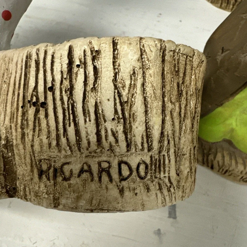 Vintage Set Of 4 Ricardo Clowns Driftwood Statue Quirky Folk‎ Art HandPainted